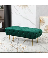 Simplie Fun Velvet Button Tufted Bench with Gold Metal Legs, Green