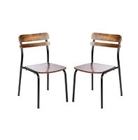 Emma+Oliver Blanchard Set Of 2 Dining Chairs With Metal Frames And Solid Wood Seats Backs Antique Finishes