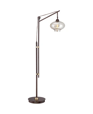 Franklin Iron Works Calyx Industrial Vintage Downbridge Task Floor Lamp Led 66" Tall Bronze Cognac Glass Bright Lighting Dimmable Antique Edison Bulb