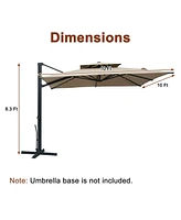 Mondawe 10ft Patio Double Top Bright Umbrella 360 Rotation Umbrella, Grey