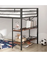 Adam junior twin loft bunk black with Cinnamon wood shelf