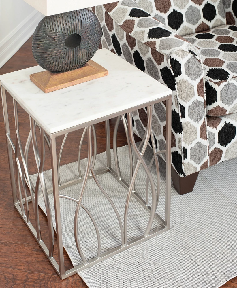 Simplie Fun Square Marble End Table with Stainless Steel Base