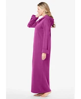 Dreams & Co. Women's Long Hooded Fleece Sweatshirt Robe