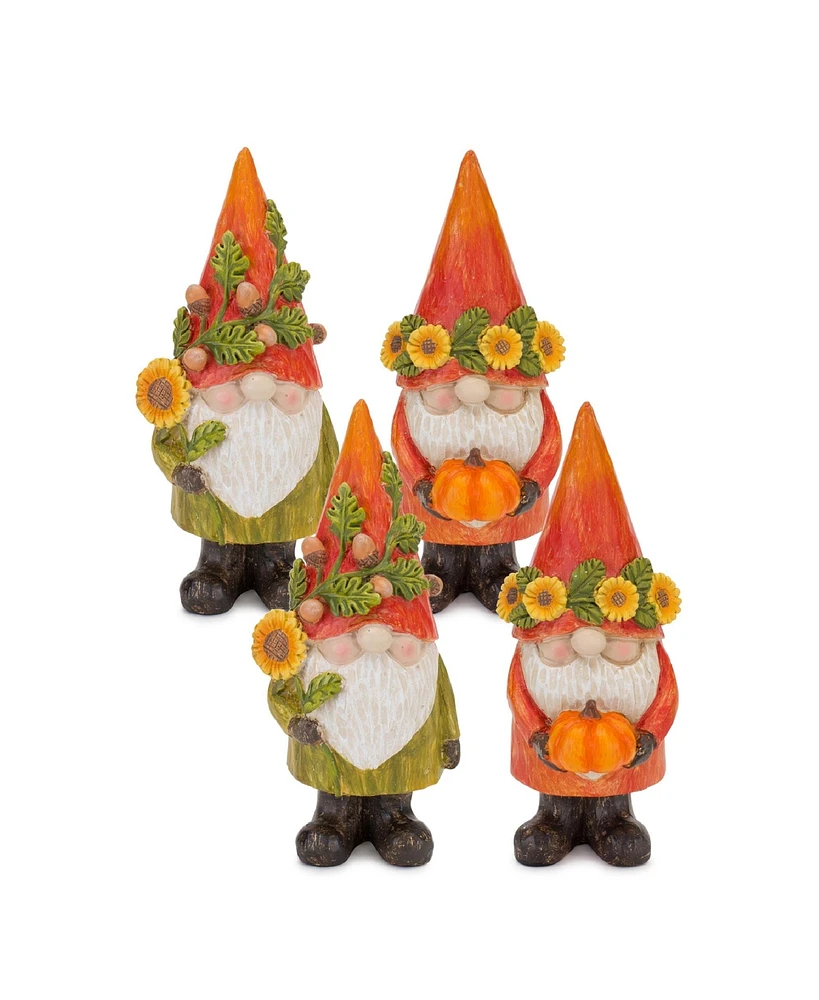 Slickblue Set of 4 Harvest Gnome Figurines with Pumpkins and Sunflowers