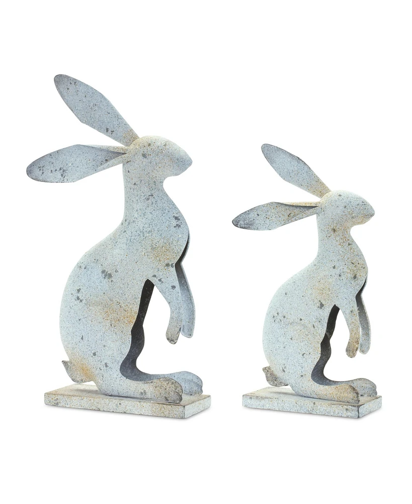 Slickblue Weathered Iron Standing Rabbit Decor With Distressed Finish (Set of 2)