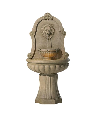 John Timberland Savanna Lion Head Roman Outdoor Water Wall Fountain 58" High with Led Light Tiered Cascading for Garden Patio Backyard Deck Home Lawn