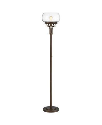 Franklin Iron Works Luz Modern Industrial Edison Bulb Floor Lamp Torchiere 72.5" Tall Oil Rubbed Bronze Clear Glass Standing Bright Lighting for Livin