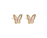 Hollywood Sensation Gold Butterfly Stud Earrings Featuring Mother of Pearl Inlay