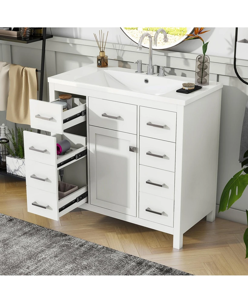 Simplie Fun 36" Modern Bathroom Vanity with Multifunctional Storage