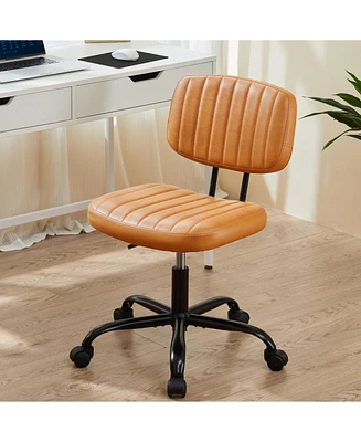 Simplie Fun Pu Leather Low Back Task Chair Small Home Office Chair with Wheels