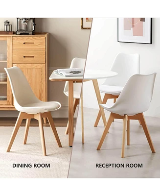 Simplie Fun Pu Leather Upholstered Dining Chairs with Wood Legs, Set of 4 for Kitchen, White