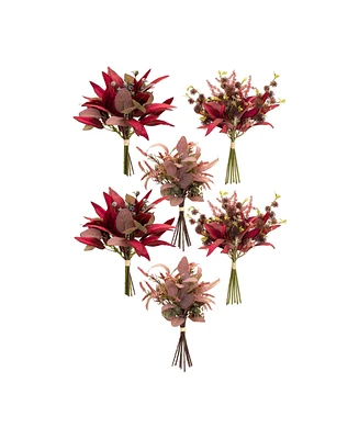 Slickblue Fall Burgandy Foliage And Thistle Bundle Bouquet (Set of 6)