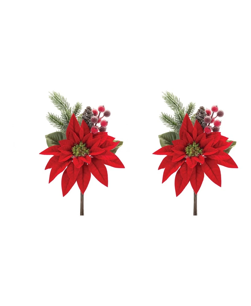 Slickblue Set of 2 Poinsettia Flower Picks for Seasonal Decor
