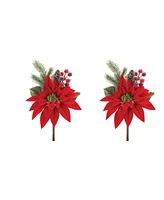 Slickblue Set of 2 Poinsettia Flower Picks for Seasonal Decor