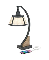 Franklin Iron Works Oak River Rustic Farmhouse Desk Table Lamp with Usb and Ac Power Outlet in Base 22" High Gray Wash Mica Shade for Living Room Bedr