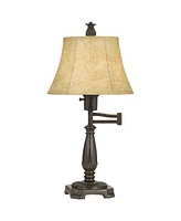 Regency Hill Traditional Rustic Natural Cottage Swing Arm Desk Table Lamp 22.5" High Bronze Metal Faux Leather Bell Leather Shade Decor Living Room Be