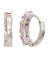 Suzy Levian New York Pink Sapphire & Lab-Grown White Sapphire Emerald-Cut Huggie Hoop Earrings in Sterling Silver by Suzy Levian