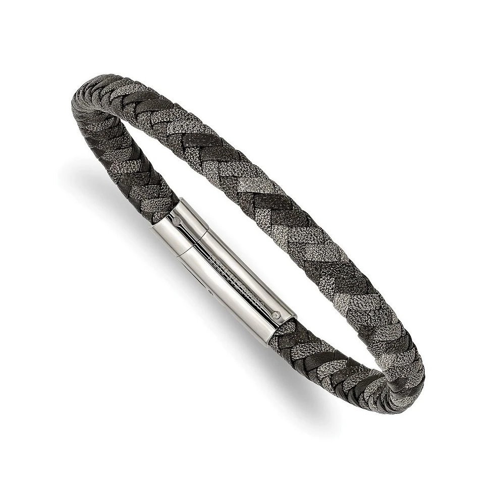 Chisel Stainless Steel Polished Braided Leather Bracelet