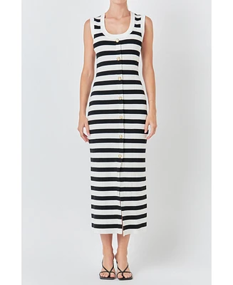 endless rose Women's Striped Strapless Midi Dress