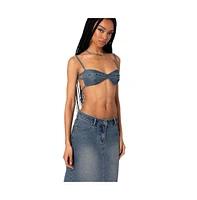 Edikted Women's Lassy Washed Denim Bralette - Blue