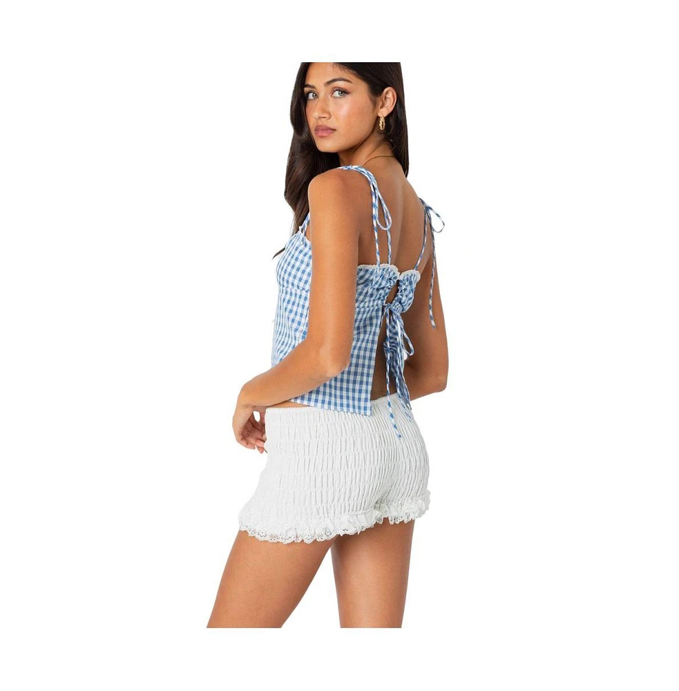 Edikted Women's Billie Open Tie Back Gingham Top