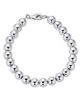 Bling Jewelry Simple Plain Hand Strung Polish Round Light Weight Sterling Silver Bead 8MM Ball Strand Bracelet For Women Inch