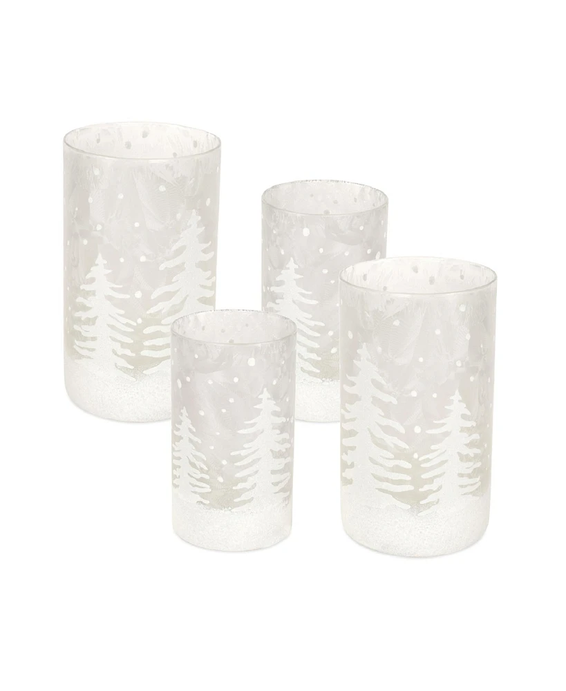 Slickblue Frosted Votive Candle Holder With Snowy Forest (Set of 4)