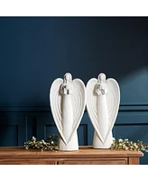 Slickblue Stone Garden Angel Statue With Bird Accent (Set of 2)