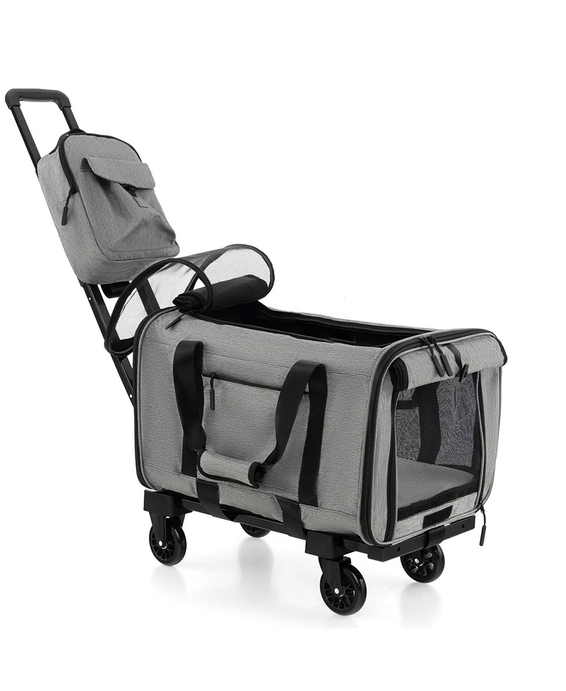 Sugift Rolling Cat Carrier with Dual-use Pads and Litter Bag-Gray