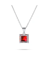 Bling Jewelry Classic Dainty 4 Prong Set 1.25 Ct Solitaire Square Princess Cut Red Cubic Zirconia Cz Pendant Necklace For Women Sterling Silver