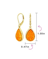 Bling Jewelry Orange Synthetic Opal Pear Shaped Simple Teardrop Dangle Earrings For Women Gold Plated Sterling Silver Lever back