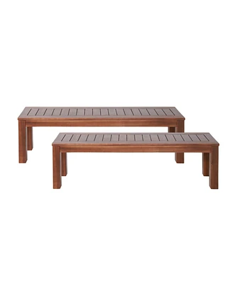 Simplie Fun Rustic Acacia Wood Picnic Benches for Outdoor Dining and Entertaining