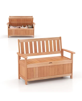 Slickblue 48 Inch Patio Wood Storage Bench with Slatted Backrest