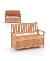 Slickblue 48 Inch Patio Wood Storage Bench with Slatted Backrest