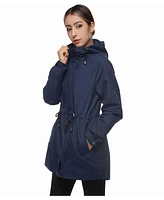 Rokka&Rolla Women's Water-Resistant Hooded Anorak Rain Jacket Trench Coat