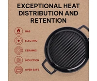 Alva Nori 11" Enameled Cast Iron Griddle Pan, Non-Toxic Pfas, Pfoa, Ptfe Free, Round Grill Pan Compatible with All Stove Top & Induction Ready, Oven S