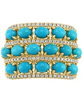 Effy Turquoise & Diamond (1/3 ct. t.w.) Multirow Statement Ring in 14k Gold