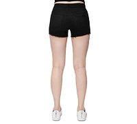 Madden Girl Juniors' Rhinestone-Front Raw-Edge-Hem Shorts