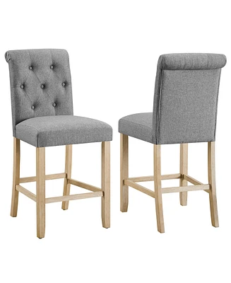 Simplie Fun Siena Counter Height Button Tufted Back Solid Wood Stools, Set of 2, Gray