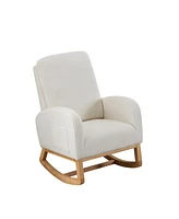 Streamdale Furniture Luxurious Sherpa Rocking Chair with Curved Wing Back and Gentle Rocking