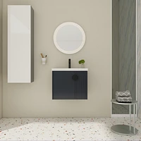 Wall-Mounted Vanity | Dual-Door with 3D Wave | Ceramic Sink | Soft-Close | Metallic