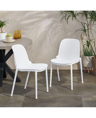 Simplie Fun Modern Perforated Outdoor Dining Chair Set for Refined Outdoor Designs