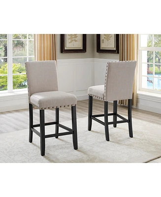 Simplie Fun Tan Fabric Counter Height Stools with Nailhead Trim, Set of 2