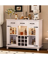 Simplie Fun Modern Farmhouse Buffet 47" Sideboard with Storage, Charging Outlets & Led Light