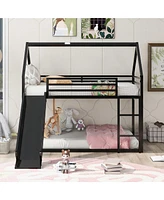 Simplie Fun Twin over Twin House Bunk Bed with Ladder and Slide, Black