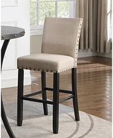 Fabric Bar Stools with Nailhead Trim, Set of 2, Tan