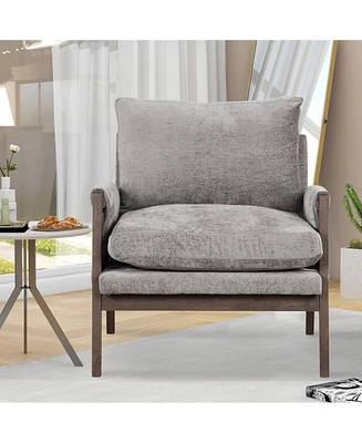 Simplie Fun Mid-Century Modern Velvet Accent Armchair, Gray