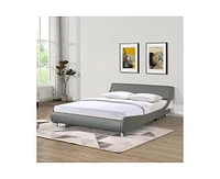 Simplie Fun Faux Leather Upholstered Platform Bed Frame, Curve Design, Wood Slat Support, No Box Spring Needed, Easy Assemble, Queen Size, Gray