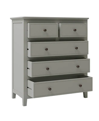 Simplie Fun 5 Drawers Solid Wood Chest, Gray