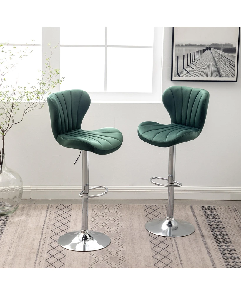 Simplie Fun Upholstered Adjustable Swivel Barstools in Green, Set of 2